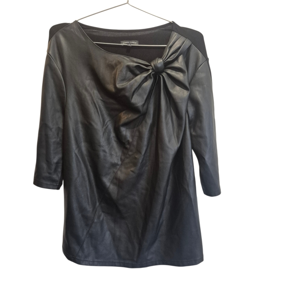 Universal Standard Black Vegan Faux Leather Shirt Bow Medium 18-20 Top